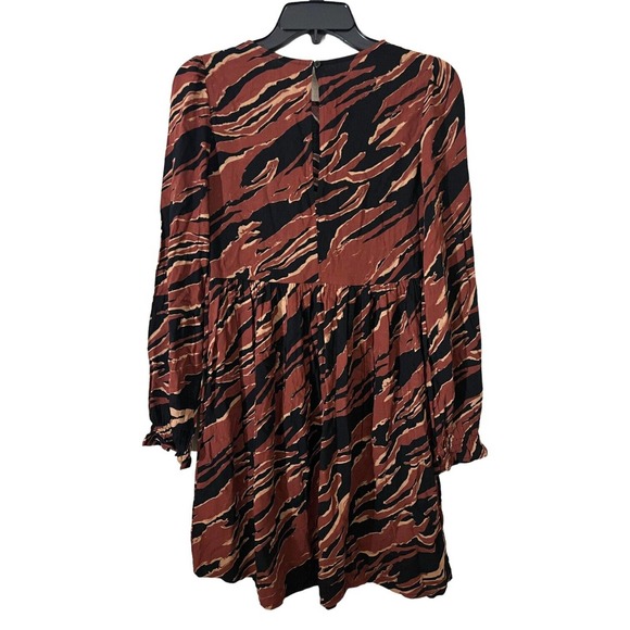 BP Nordstrom NWT Long Slv Fit Flare A Line Dress Brown Print Casual Sz 2XS XXS - Picture 3 of 6